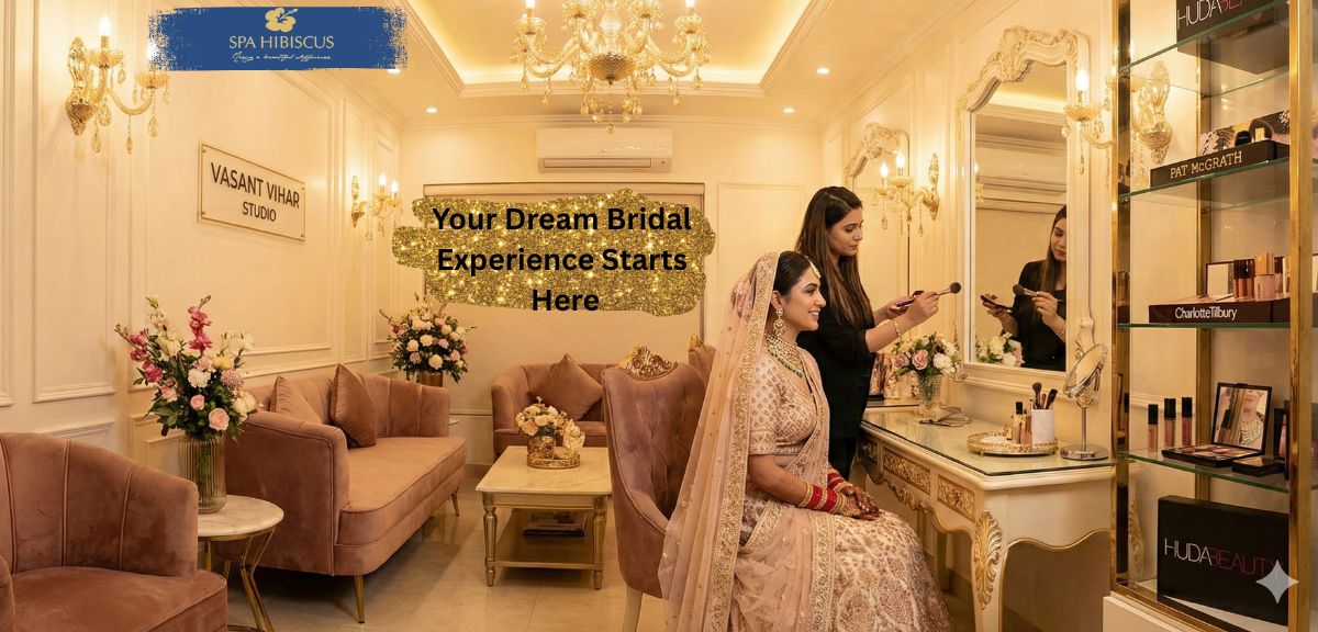 Professional bridal makeup studio in Vasant Vihar with makeup artist and bride