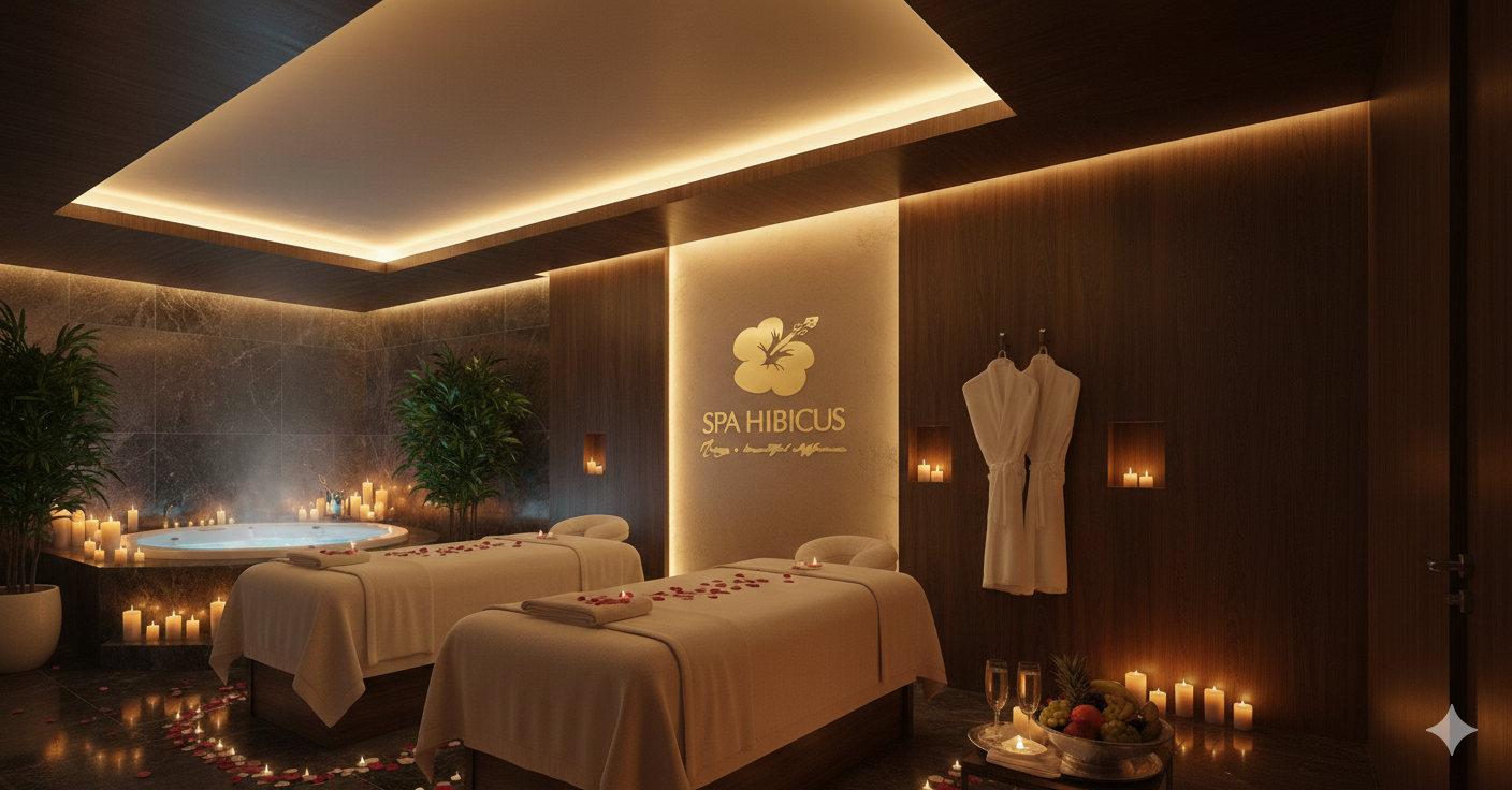 Luxury couple spa suite with side-by-side massage tables at Spa Hibiscus India, Holiday Inn Zirakpur