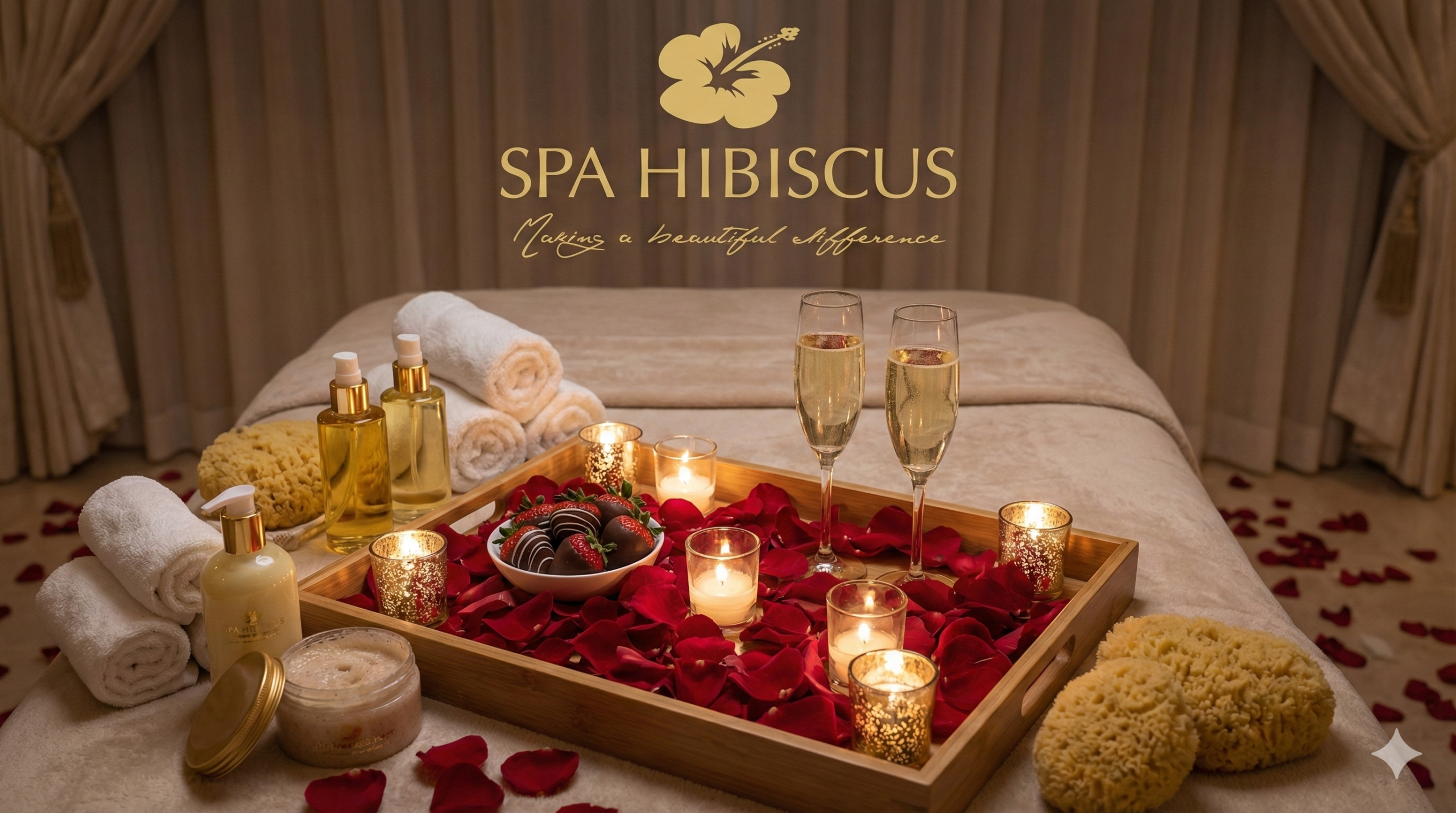 Romantic couple spa package setup with flowers and candles at Spa Hibiscus Zirakpur