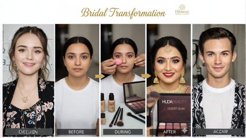 Bridal makeup process and transformation at Chandigarh studio