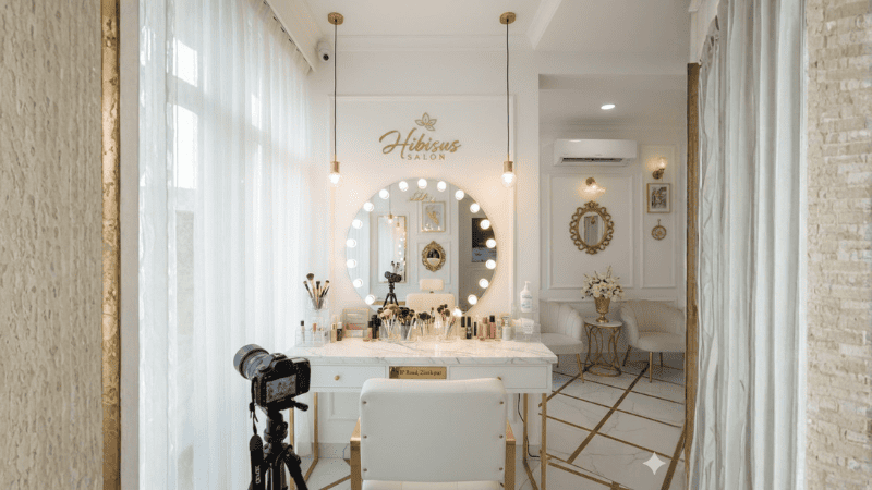 Professional bridal makeup studio interior at Hibiscus Salon VIP Road Zirakpur