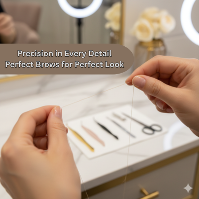 Close-up of brow threading and facial at Spa Hibiscus India salon