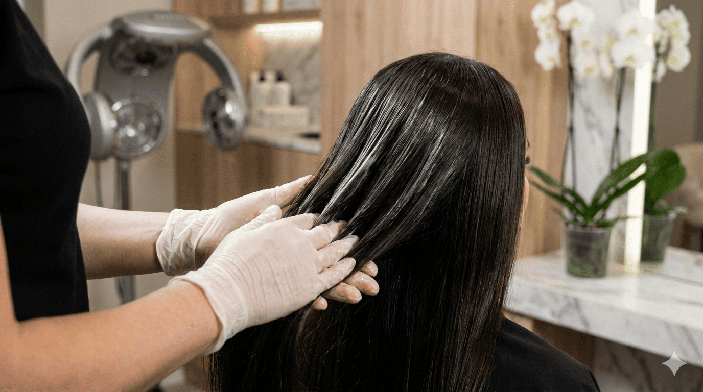 Before and after comparison showing hair transformation results from Spa Hibiscus treatments