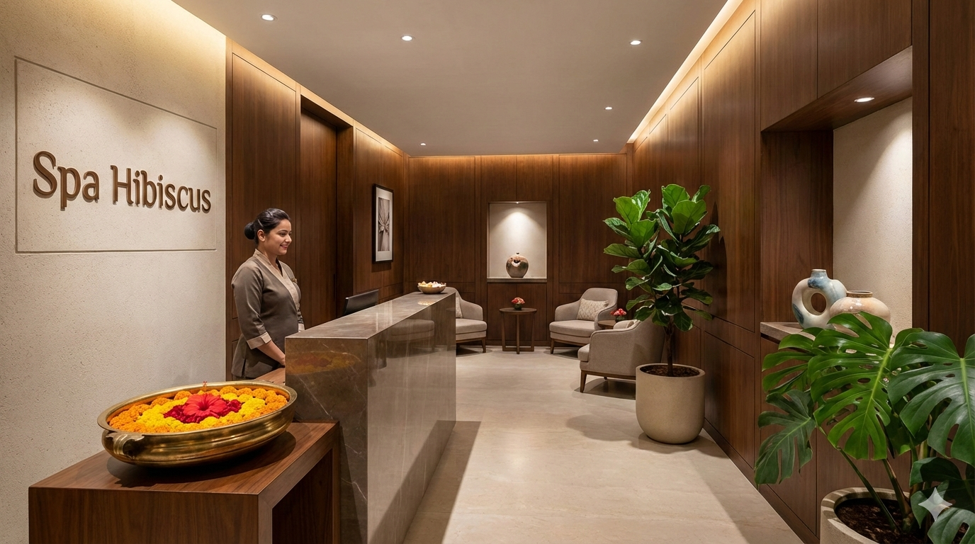 Luxury 5-Star Hotel Spa Interior and Reception Lounge at Spa Hibiscus Chandigarh