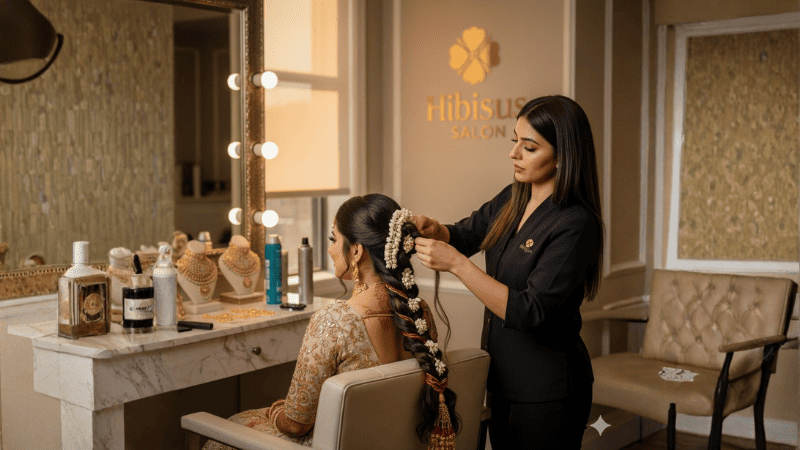 Traditional Punjabi bridal hairstyling with paranda at Zirakpur makeup studio