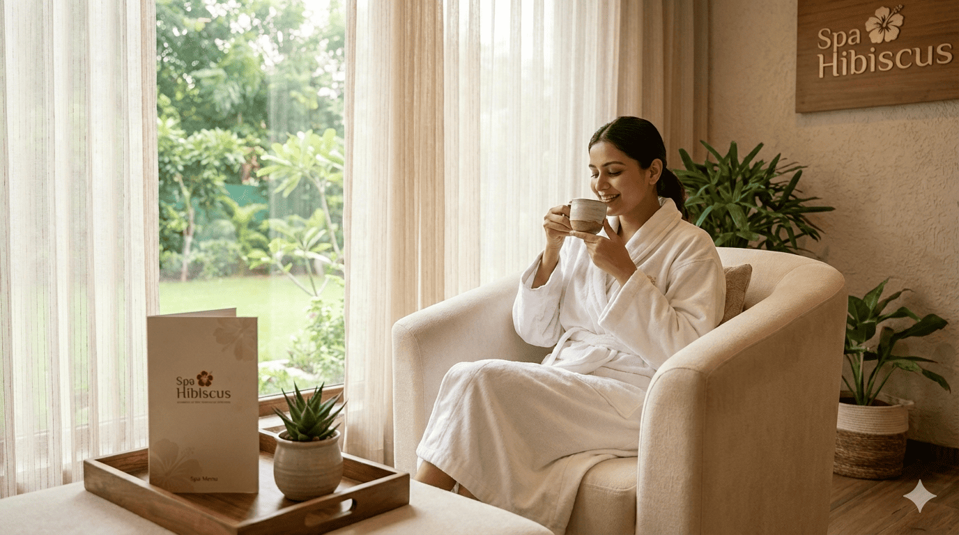 Tranquil Wellness Lounge & Relaxation Area at Spa Hibiscus Chandigarh